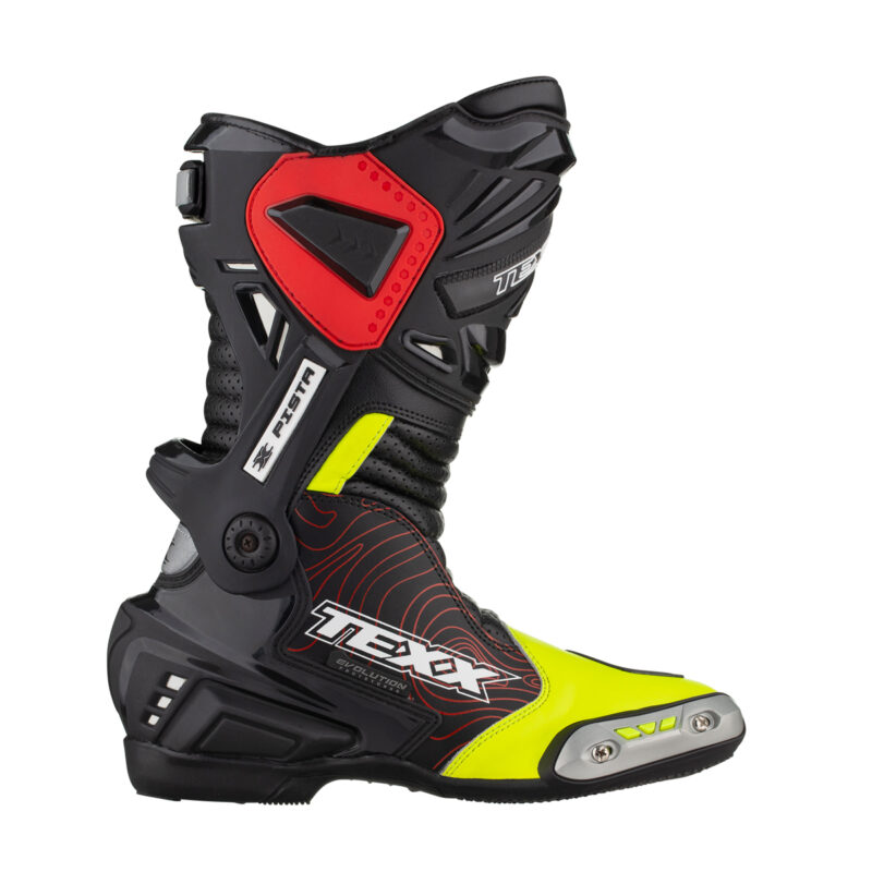 Bota Texx Pista Preta Vermelha e Amarela