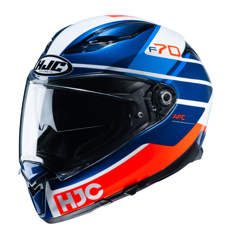 Capacete Hjc F70 Tino Azul Branco e Laranja 56