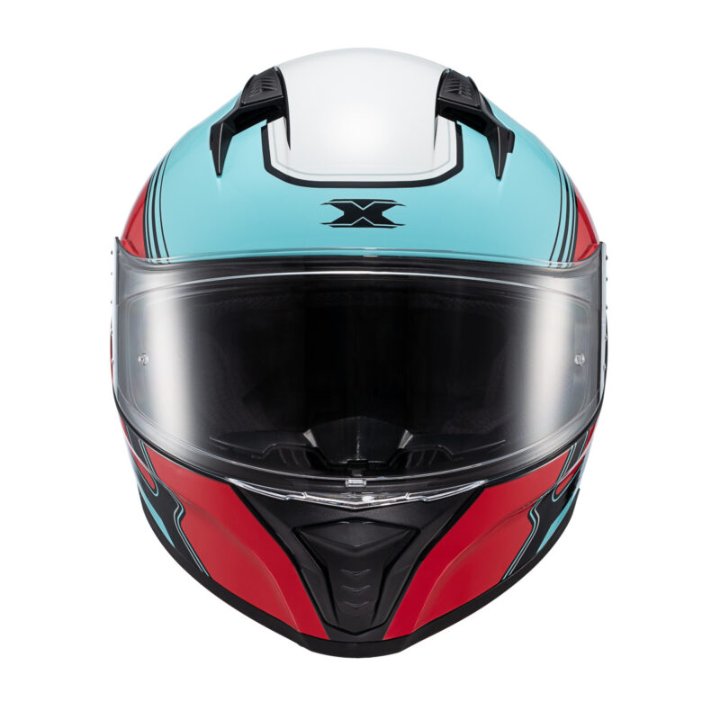Capacete Texx Fecha Raptor HORNET Azu Verm Branc Bril